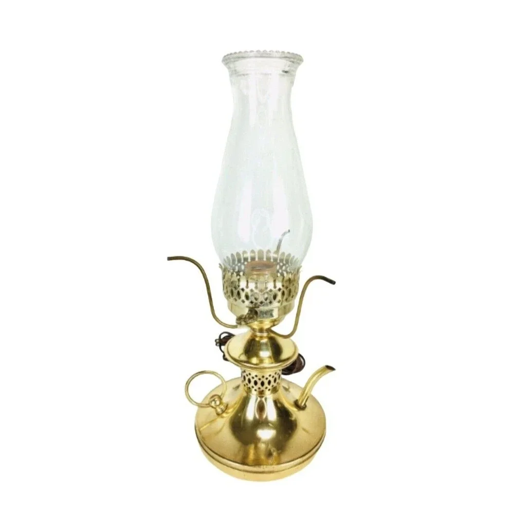 Vintage MCM Gold Brass Oil Converted To Electric Genie Table Lamp
